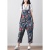 Boho Dark Gray Print Cowboy Jumpsuit Spring