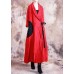 vintage trendy plus size long fall red turn-down collar tie waist coat