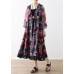 Art red printed chiffon coat Robe summer Dresses cardigan